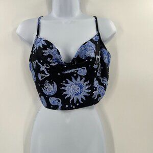 Forever 21 M Zodiac Crop Cami Top Black Blue Celestial Astrological Signs‎ Y2K